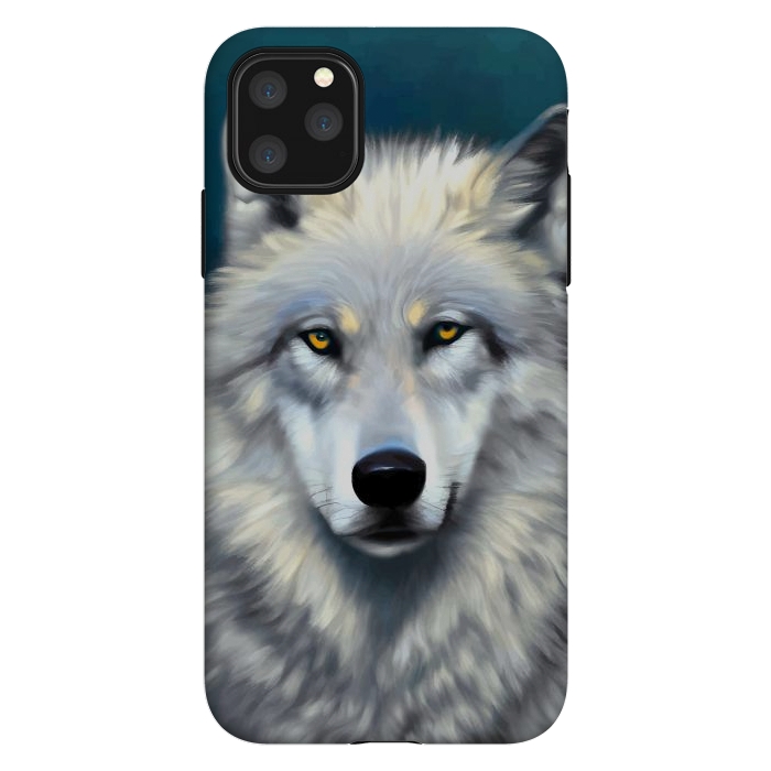 iPhone 11 Pro Max StrongFit The Wolf, Animal Portrait Painting, Wildlife Forest Jungle Dog, Mystery Eclectic Rustic by Uma Prabhakar Gokhale