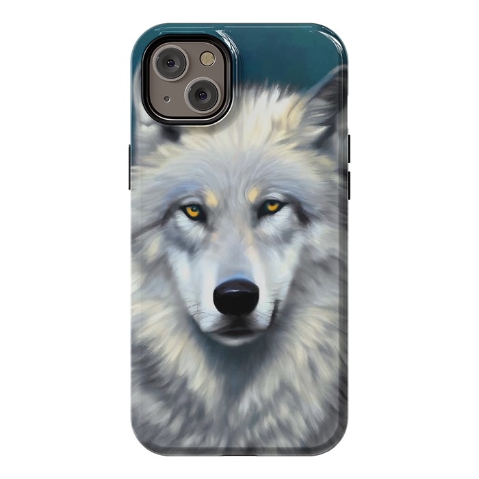 iPhone 14 Plus StrongFit The Wolf, Animal Portrait Painting, Wildlife Forest Jungle Dog, Mystery Eclectic Rustic by Uma Prabhakar Gokhale