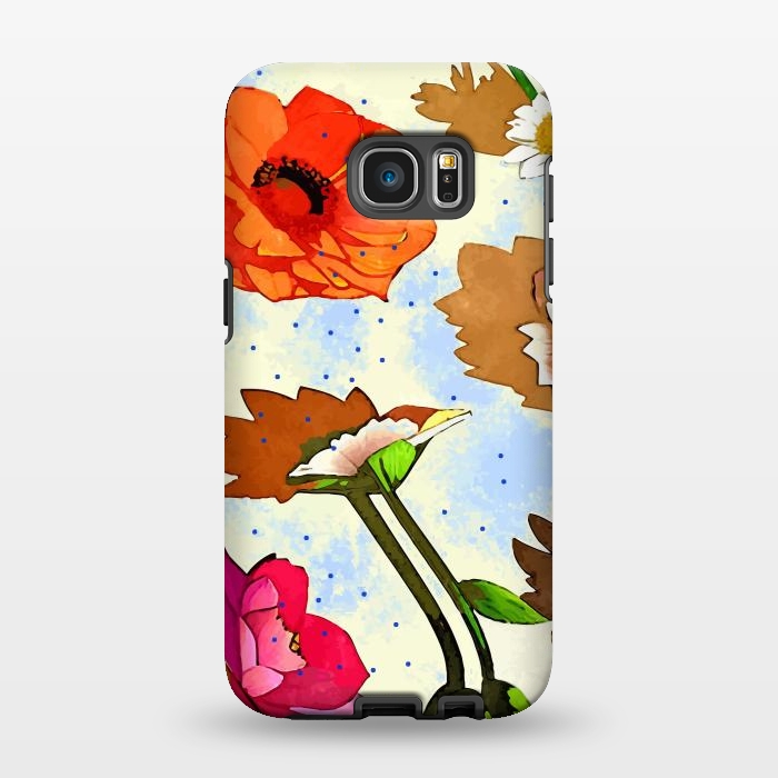 Galaxy S7 EDGE StrongFit Floral Soul, Botanical Vintage Nature Plants, Polka Dots Flowers Blossom, Mid-century Modern Bohemian Painting by Uma Prabhakar Gokhale