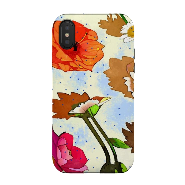iPhone Xs / X StrongFit Floral Soul, Botanical Vintage Nature Plants, Polka Dots Flowers Blossom, Mid-century Modern Bohemian Painting by Uma Prabhakar Gokhale