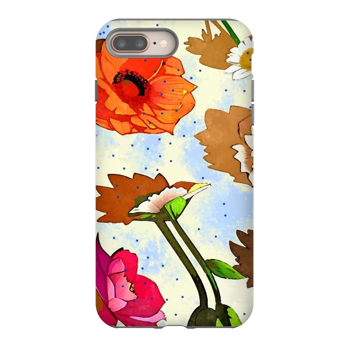 iPhone 8 plus StrongFit Floral Soul, Botanical Vintage Nature Plants, Polka Dots Flowers Blossom, Mid-century Modern Bohemian Painting by Uma Prabhakar Gokhale