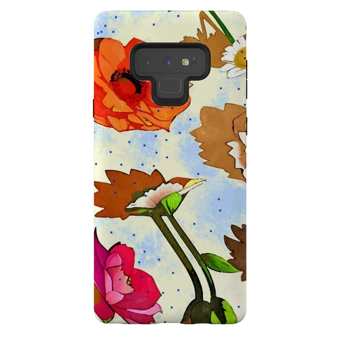 Galaxy Note 9 StrongFit Floral Soul, Botanical Vintage Nature Plants, Polka Dots Flowers Blossom, Mid-century Modern Bohemian Painting by Uma Prabhakar Gokhale