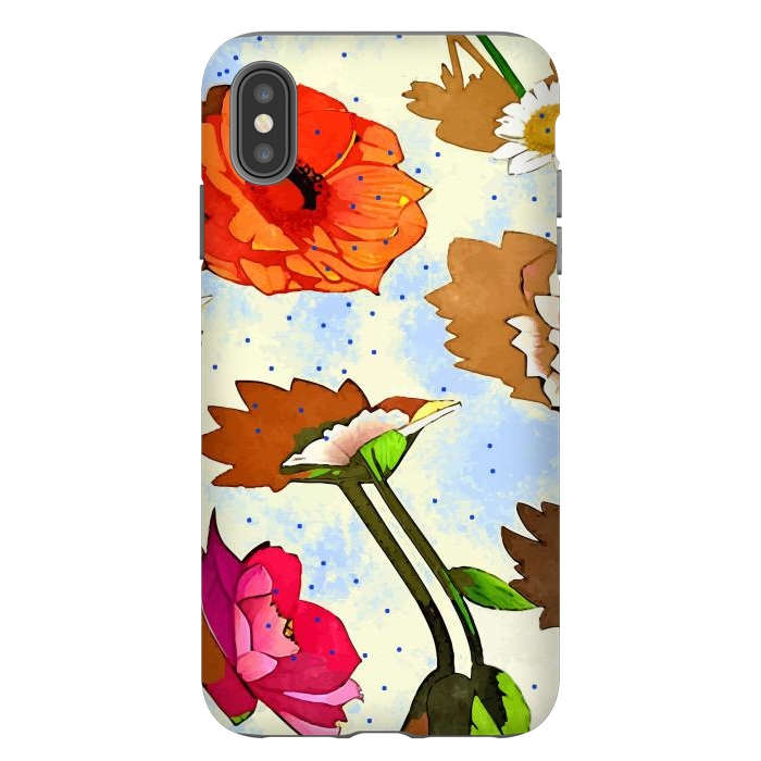 iPhone Xs Max StrongFit Floral Soul, Botanical Vintage Nature Plants, Polka Dots Flowers Blossom, Mid-century Modern Bohemian Painting by Uma Prabhakar Gokhale