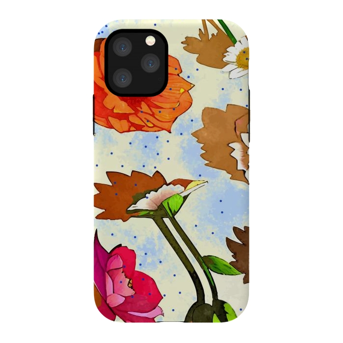 iPhone 11 Pro StrongFit Floral Soul, Botanical Vintage Nature Plants, Polka Dots Flowers Blossom, Mid-century Modern Bohemian Painting by Uma Prabhakar Gokhale