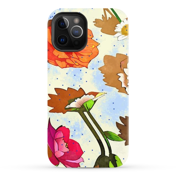 iPhone 12 Pro StrongFit Floral Soul, Botanical Vintage Nature Plants, Polka Dots Flowers Blossom, Mid-century Modern Bohemian Painting by Uma Prabhakar Gokhale