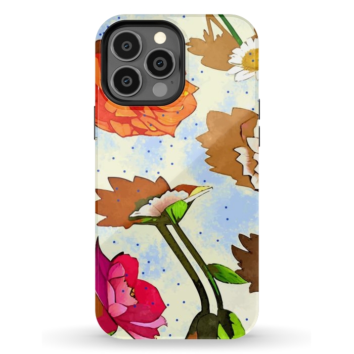 iPhone 13 Pro Max StrongFit Floral Soul, Botanical Vintage Nature Plants, Polka Dots Flowers Blossom, Mid-century Modern Bohemian Painting by Uma Prabhakar Gokhale