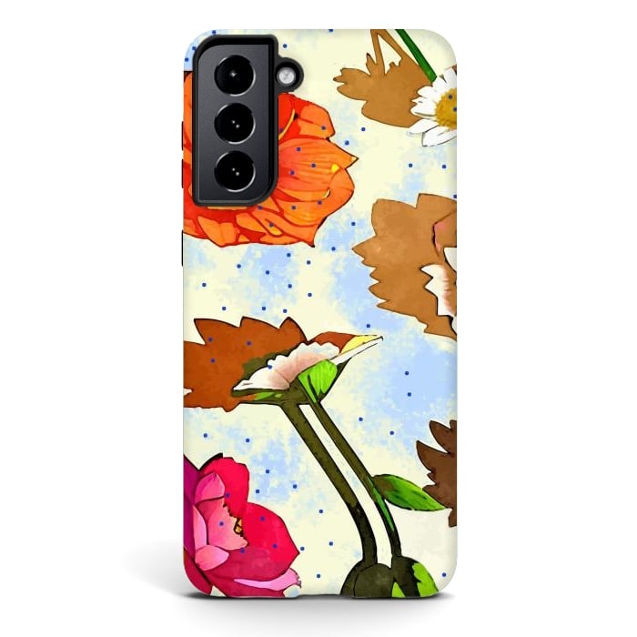 Galaxy S21 plus StrongFit Floral Soul, Botanical Vintage Nature Plants, Polka Dots Flowers Blossom, Mid-century Modern Bohemian Painting by Uma Prabhakar Gokhale