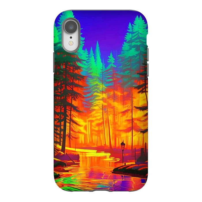 iPhone Xr StrongFit The Neon Mirage, Forest Trees Nature, Eclectic Electric Pop Art, Colorful Bright Contemporary Modern by Uma Prabhakar Gokhale