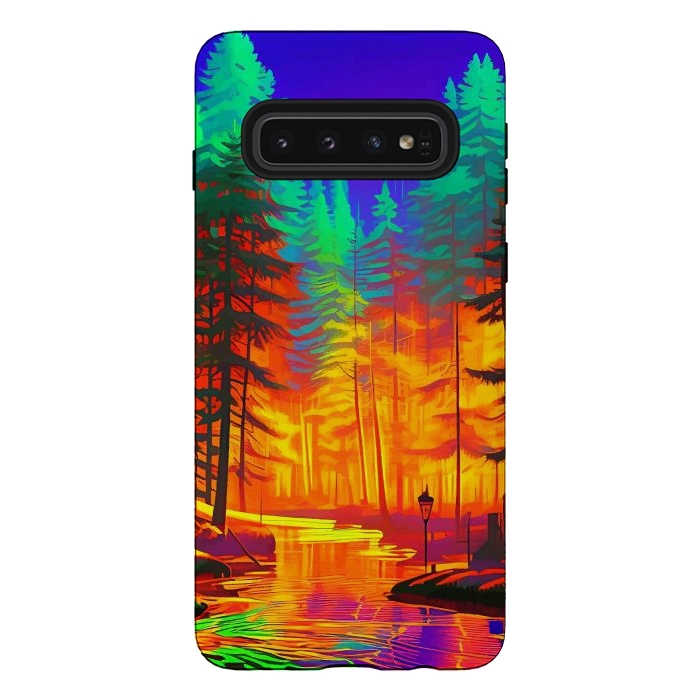 Galaxy S10 StrongFit The Neon Mirage, Forest Trees Nature, Eclectic Electric Pop Art, Colorful Bright Contemporary Modern by Uma Prabhakar Gokhale