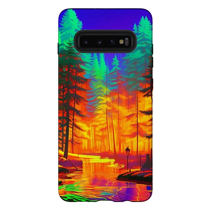 Galaxy S10 plus StrongFit The Neon Mirage, Forest Trees Nature, Eclectic Electric Pop Art, Colorful Bright Contemporary Modern by Uma Prabhakar Gokhale