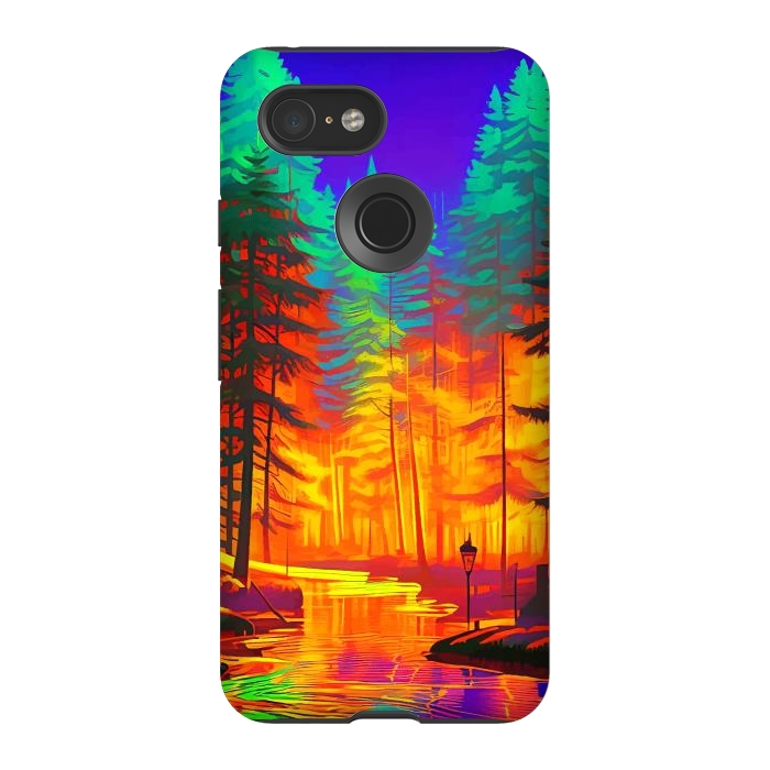 Pixel 3 StrongFit The Neon Mirage, Forest Trees Nature, Eclectic Electric Pop Art, Colorful Bright Contemporary Modern by Uma Prabhakar Gokhale