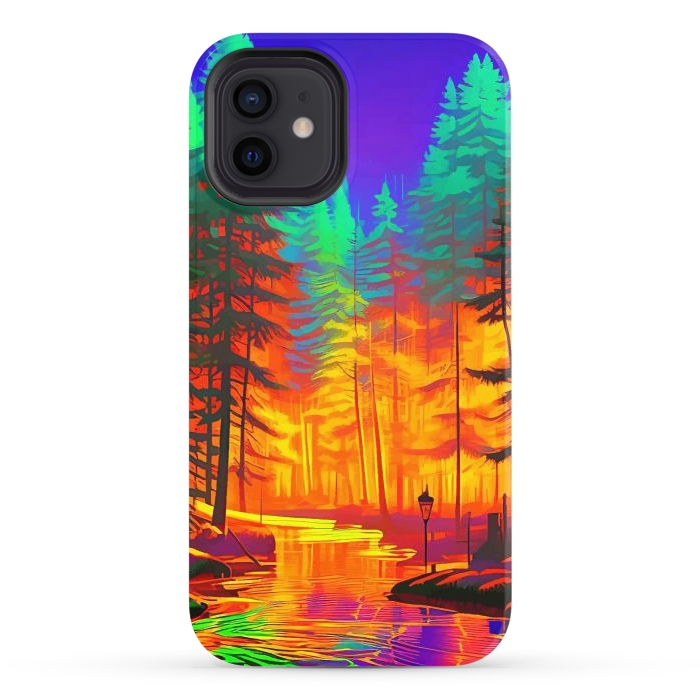 iPhone 12 StrongFit The Neon Mirage, Forest Trees Nature, Eclectic Electric Pop Art, Colorful Bright Contemporary Modern by Uma Prabhakar Gokhale