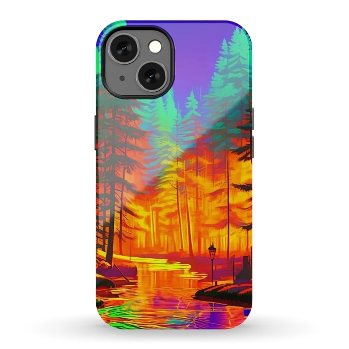 iPhone 13 StrongFit The Neon Mirage, Forest Trees Nature, Eclectic Electric Pop Art, Colorful Bright Contemporary Modern by Uma Prabhakar Gokhale