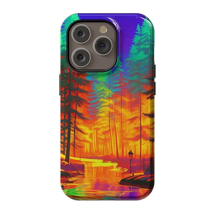 iPhone 14 Pro StrongFit The Neon Mirage, Forest Trees Nature, Eclectic Electric Pop Art, Colorful Bright Contemporary Modern by Uma Prabhakar Gokhale