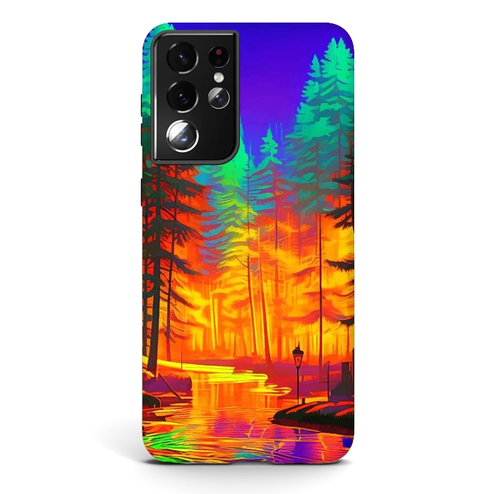 Galaxy S21 ultra StrongFit The Neon Mirage, Forest Trees Nature, Eclectic Electric Pop Art, Colorful Bright Contemporary Modern by Uma Prabhakar Gokhale