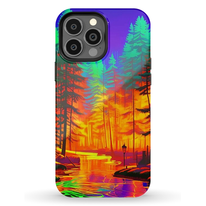 iPhone 13 Pro Max StrongFit The Neon Mirage, Forest Trees Nature, Eclectic Electric Pop Art, Colorful Bright Contemporary Modern by Uma Prabhakar Gokhale