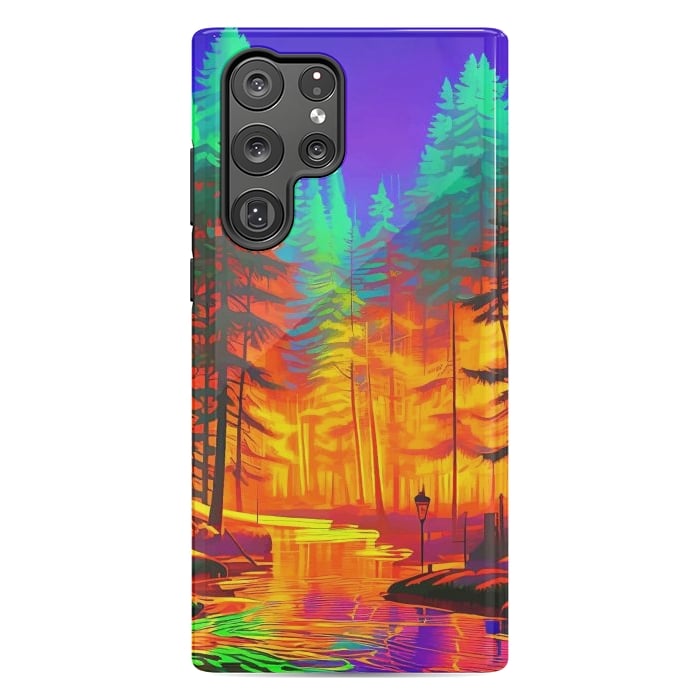 Galaxy S22 Ultra StrongFit The Neon Mirage, Forest Trees Nature, Eclectic Electric Pop Art, Colorful Bright Contemporary Modern by Uma Prabhakar Gokhale