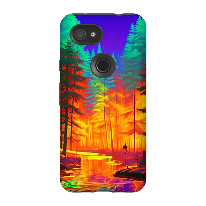 Pixel 3A StrongFit The Neon Mirage, Forest Trees Nature, Eclectic Electric Pop Art, Colorful Bright Contemporary Modern by Uma Prabhakar Gokhale
