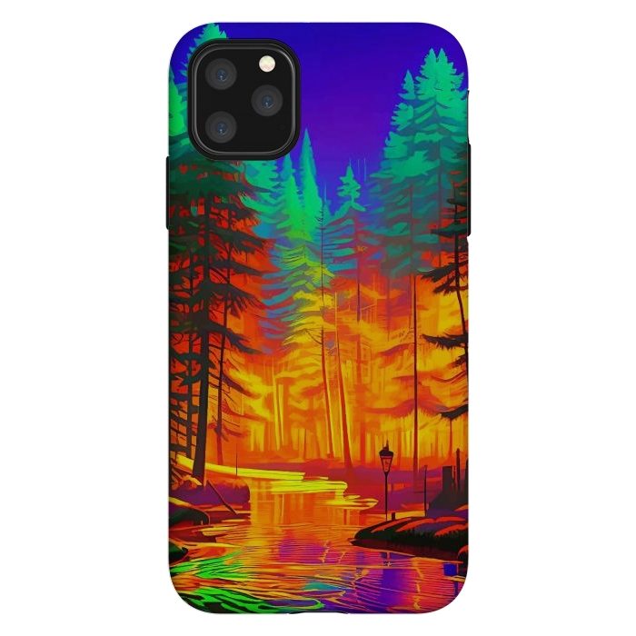 iPhone 11 Pro Max StrongFit The Neon Mirage, Forest Trees Nature, Eclectic Electric Pop Art, Colorful Bright Contemporary Modern by Uma Prabhakar Gokhale