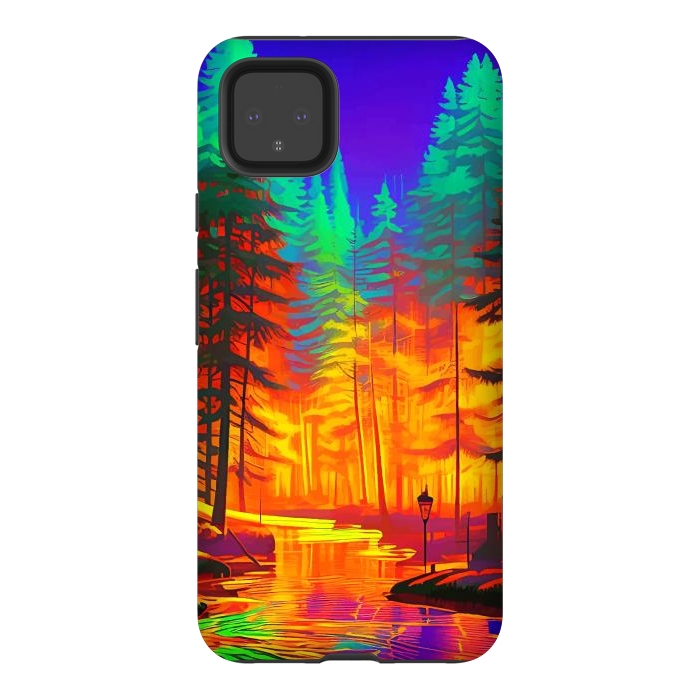 Pixel 4XL StrongFit The Neon Mirage, Forest Trees Nature, Eclectic Electric Pop Art, Colorful Bright Contemporary Modern by Uma Prabhakar Gokhale