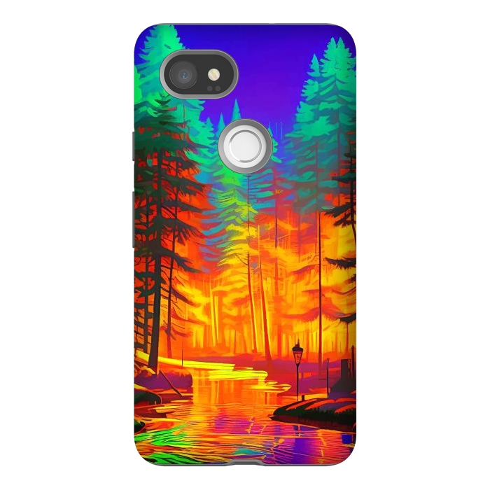 Pixel 2XL StrongFit The Neon Mirage, Forest Trees Nature, Eclectic Electric Pop Art, Colorful Bright Contemporary Modern by Uma Prabhakar Gokhale