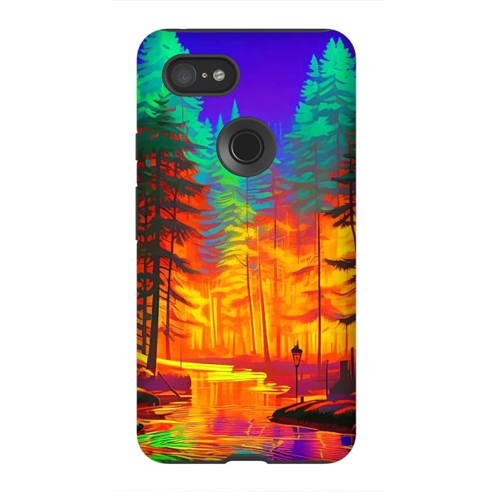 Pixel 3XL StrongFit The Neon Mirage, Forest Trees Nature, Eclectic Electric Pop Art, Colorful Bright Contemporary Modern by Uma Prabhakar Gokhale