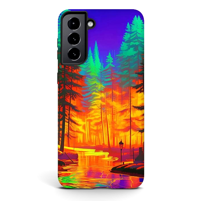 Galaxy S21 StrongFit The Neon Mirage, Forest Trees Nature, Eclectic Electric Pop Art, Colorful Bright Contemporary Modern by Uma Prabhakar Gokhale