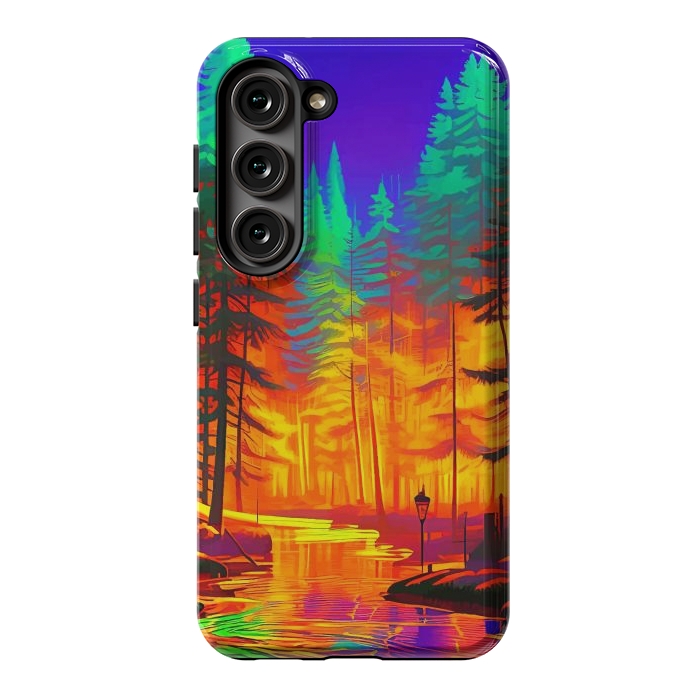 Galaxy S23 StrongFit The Neon Mirage, Forest Trees Nature, Eclectic Electric Pop Art, Colorful Bright Contemporary Modern by Uma Prabhakar Gokhale