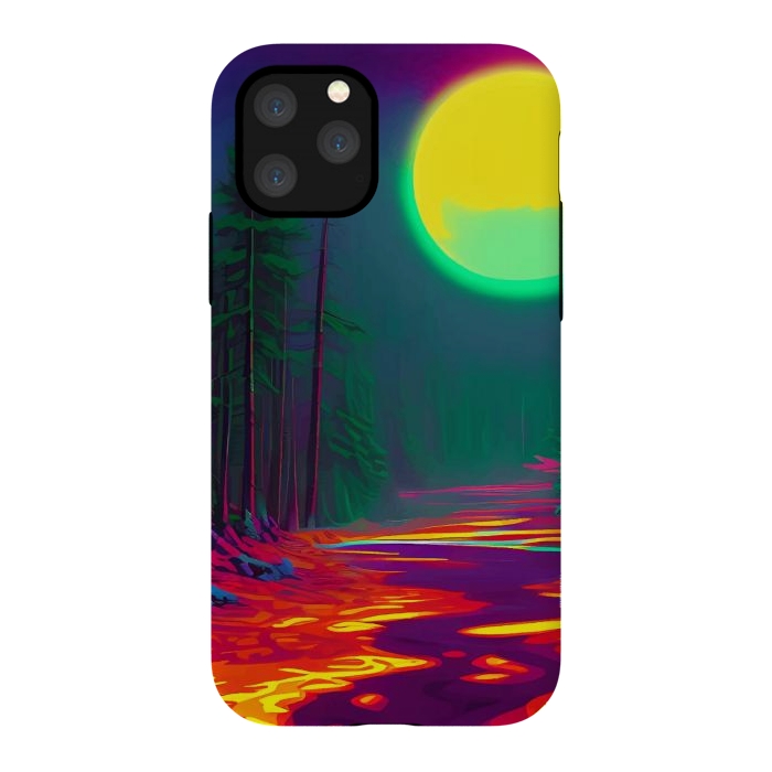 iPhone 11 Pro StrongFit Neon Moon, Color Pop Art Glow Forest, Nature LandscapeAdventure, Travel Mystery Eclectic, Contemporary Digital Painting by Uma Prabhakar Gokhale