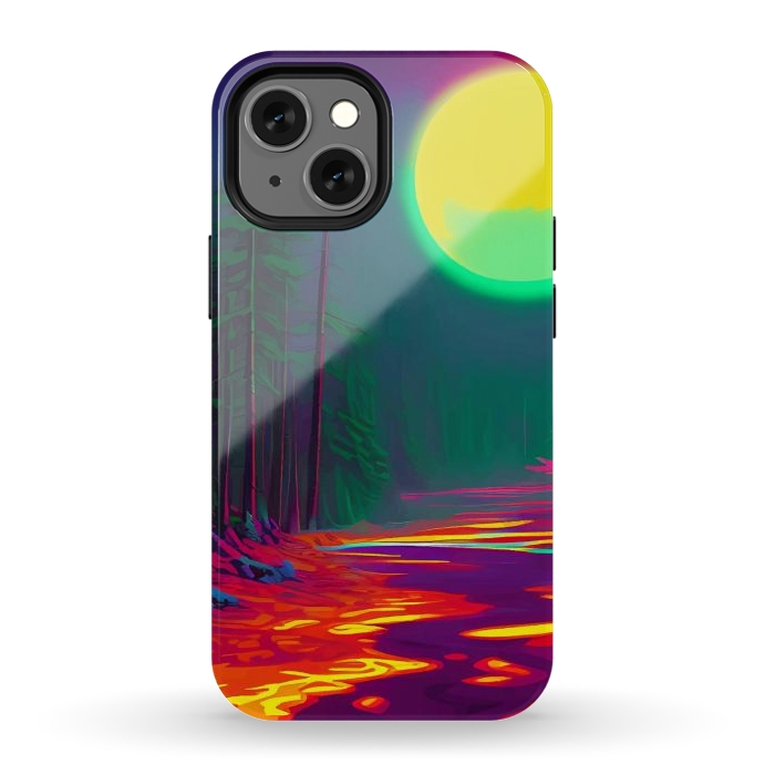 iPhone 13 mini StrongFit Neon Moon, Color Pop Art Glow Forest, Nature LandscapeAdventure, Travel Mystery Eclectic, Contemporary Digital Painting by Uma Prabhakar Gokhale