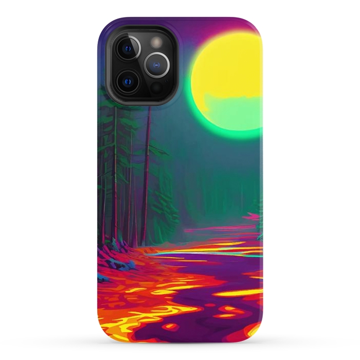 iPhone 12 Pro Max StrongFit Neon Moon, Color Pop Art Glow Forest, Nature LandscapeAdventure, Travel Mystery Eclectic, Contemporary Digital Painting by Uma Prabhakar Gokhale