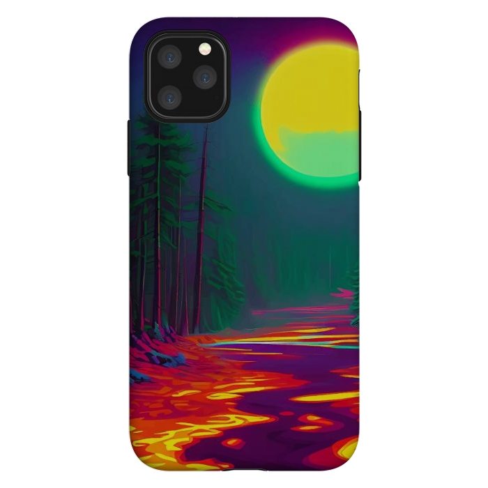 iPhone 11 Pro Max StrongFit Neon Moon, Color Pop Art Glow Forest, Nature LandscapeAdventure, Travel Mystery Eclectic, Contemporary Digital Painting by Uma Prabhakar Gokhale