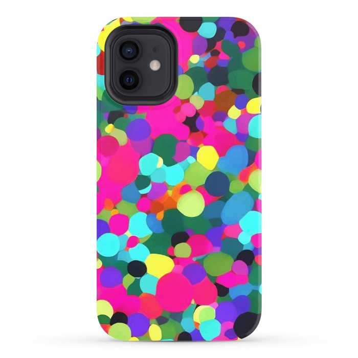 iPhone 12 StrongFit A Mess of Colors, Eclectic Colorful Water Balloons, Fun Party Confetti Polka Dots Painting by Uma Prabhakar Gokhale