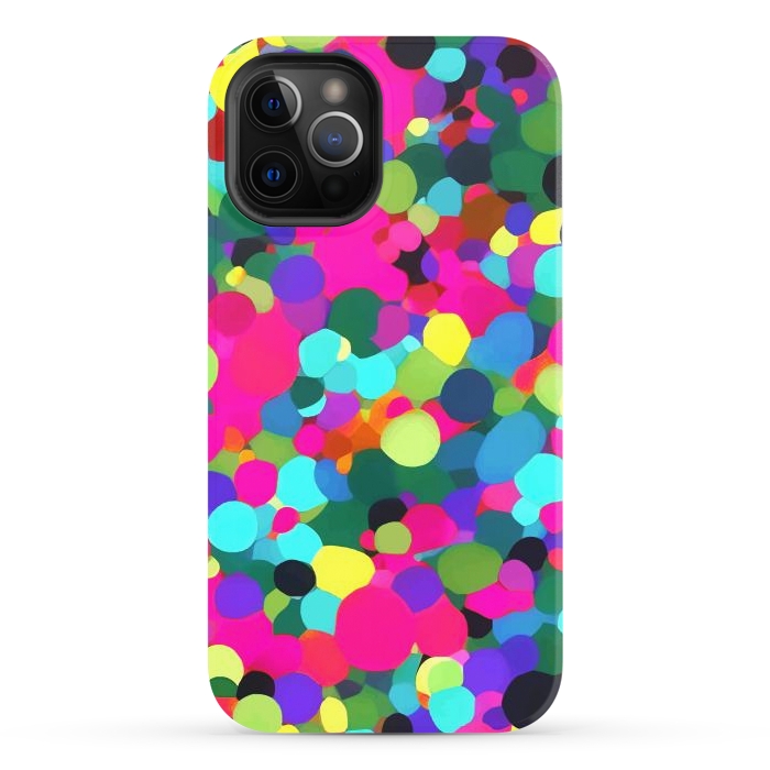 iPhone 12 Pro StrongFit A Mess of Colors, Eclectic Colorful Water Balloons, Fun Party Confetti Polka Dots Painting by Uma Prabhakar Gokhale