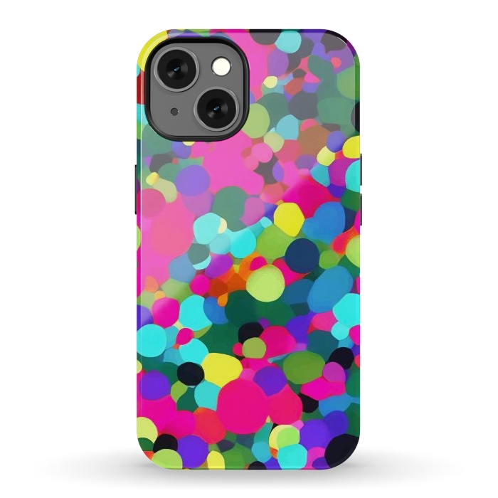 iPhone 13 StrongFit A Mess of Colors, Eclectic Colorful Water Balloons, Fun Party Confetti Polka Dots Painting by Uma Prabhakar Gokhale