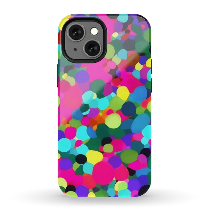 iPhone 13 mini StrongFit A Mess of Colors, Eclectic Colorful Water Balloons, Fun Party Confetti Polka Dots Painting by Uma Prabhakar Gokhale