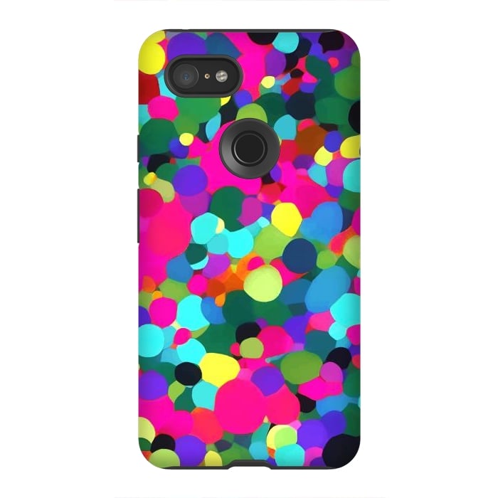 Pixel 3XL StrongFit A Mess of Colors, Eclectic Colorful Water Balloons, Fun Party Confetti Polka Dots Painting by Uma Prabhakar Gokhale