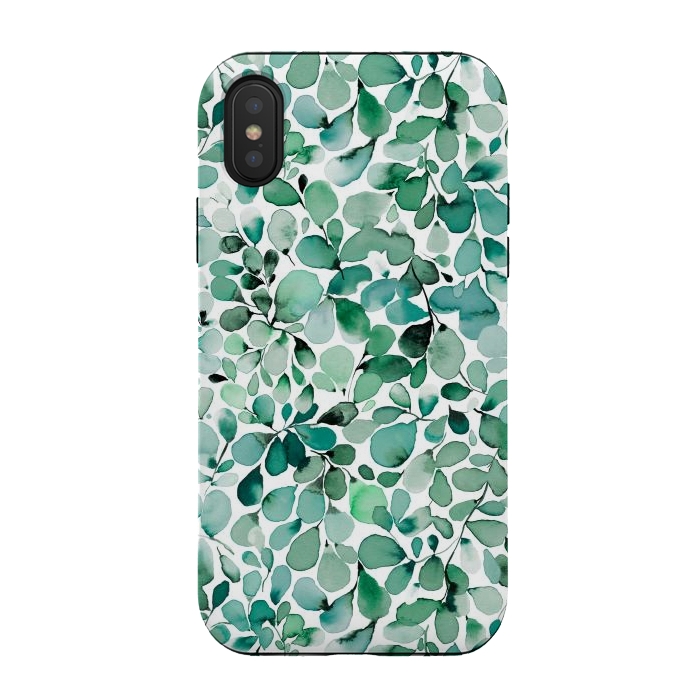 iPhone Xs / X StrongFit Leaffy Botanical Green Eucalyptus by Ninola Design
