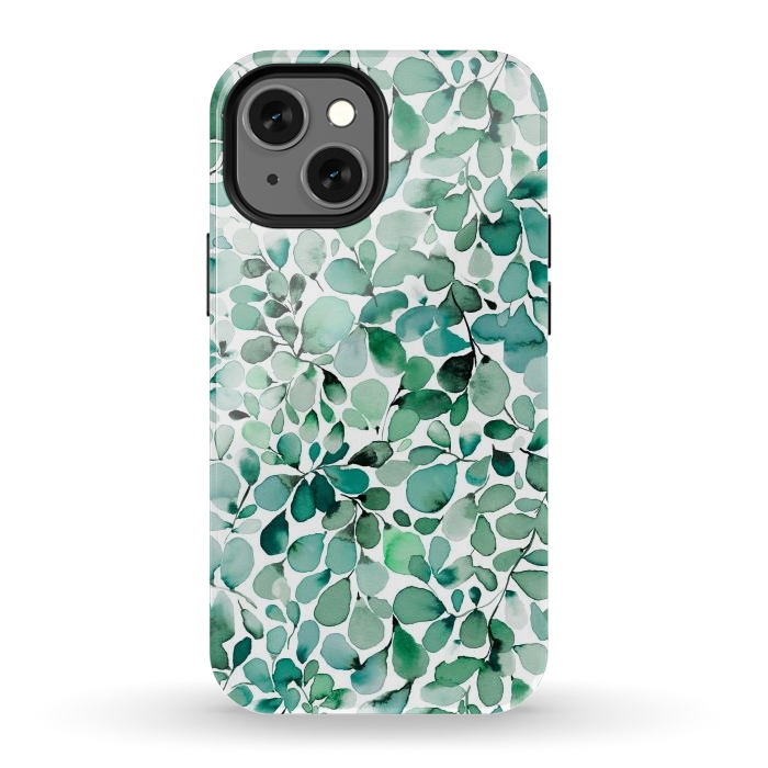 iPhone 12 mini StrongFit Leaffy Botanical Green Eucalyptus by Ninola Design