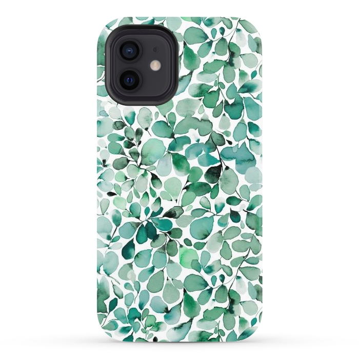 iPhone 12 StrongFit Leaffy Botanical Green Eucalyptus by Ninola Design