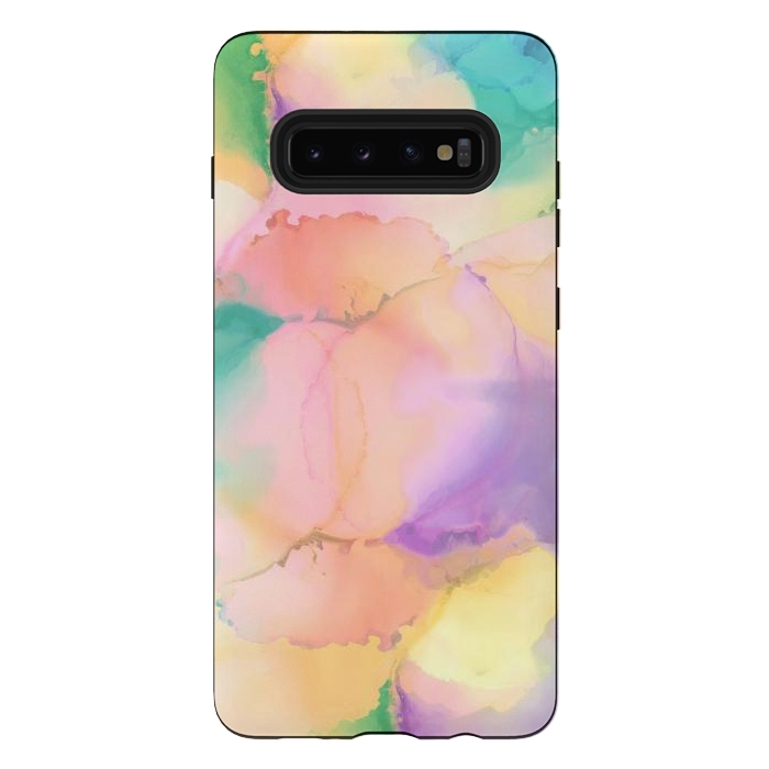 Galaxy S10 plus StrongFit Rainbow watercolor abstract painting - modern splats by Oana 