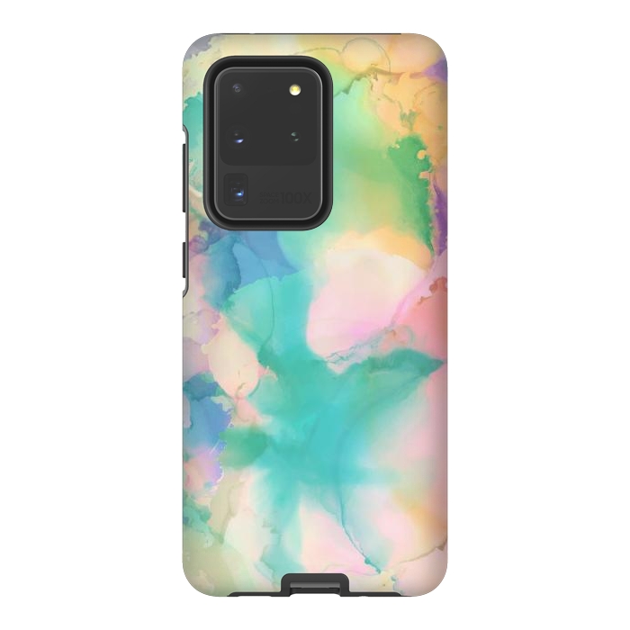 Galaxy S20 Ultra StrongFit Rainbow watercolor abstract painting - modern splats by Oana 