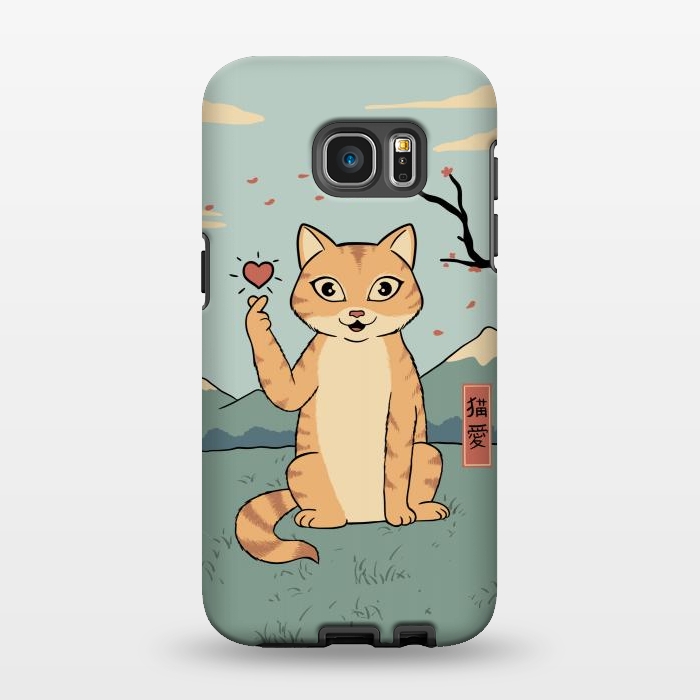 Galaxy S7 EDGE StrongFit Cat finger heart symbol by Coffee Man