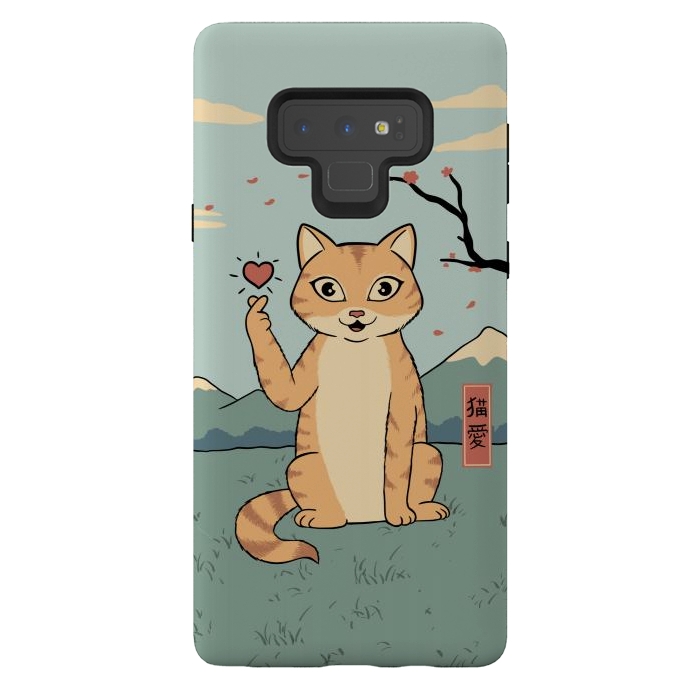 Galaxy Note 9 StrongFit Cat finger heart symbol by Coffee Man