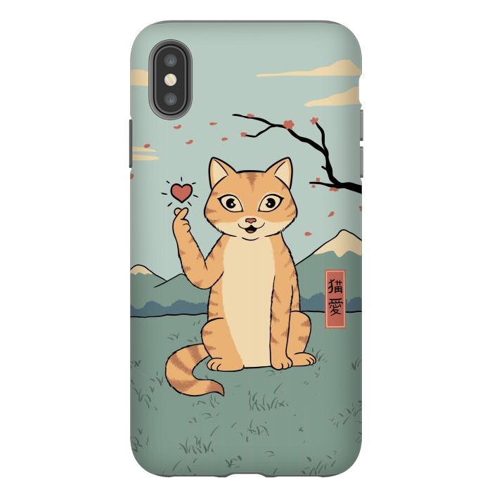 iPhone Xs Max StrongFit Cat finger heart symbol by Coffee Man