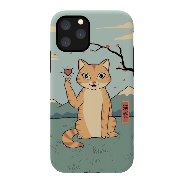 iPhone 11 Pro StrongFit Cat finger heart symbol by Coffee Man