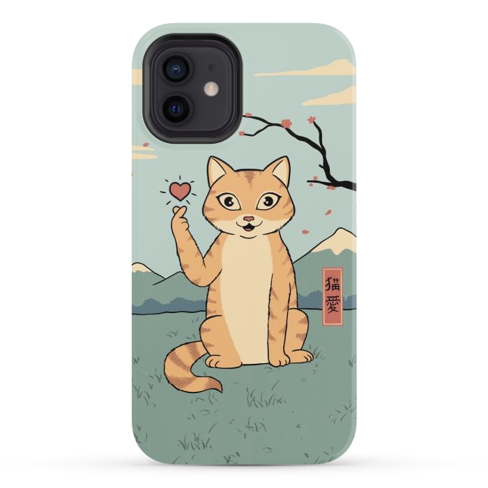 iPhone 12 StrongFit Cat finger heart symbol by Coffee Man
