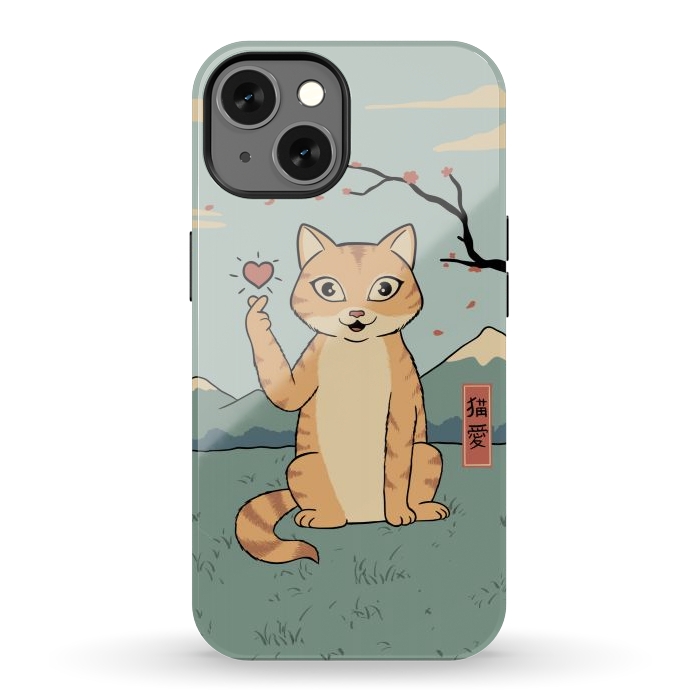 iPhone 13 StrongFit Cat finger heart symbol by Coffee Man