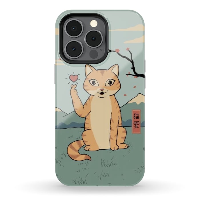 iPhone 13 pro StrongFit Cat finger heart symbol by Coffee Man