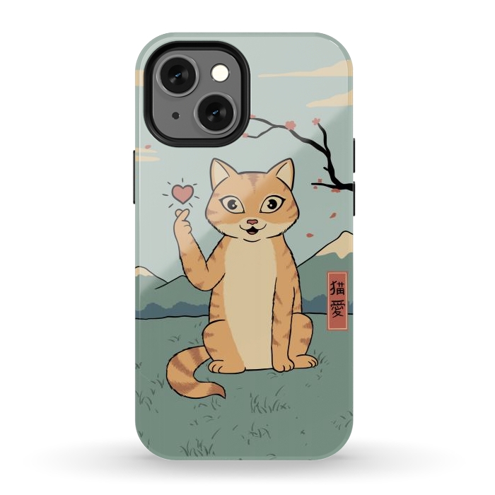 iPhone 13 mini StrongFit Cat finger heart symbol by Coffee Man